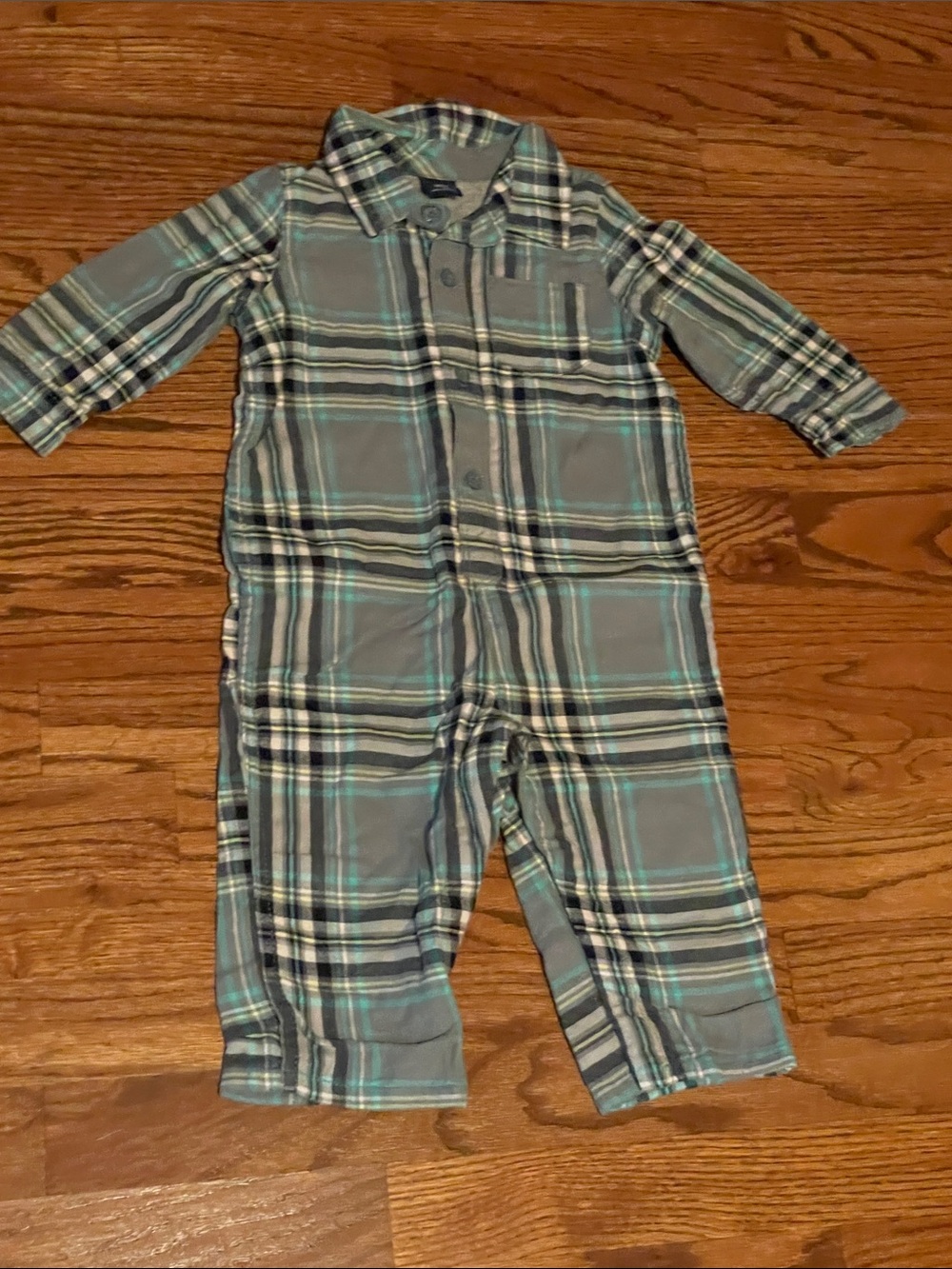 GAP Plaid One-Piece Footie - Gray and Teal